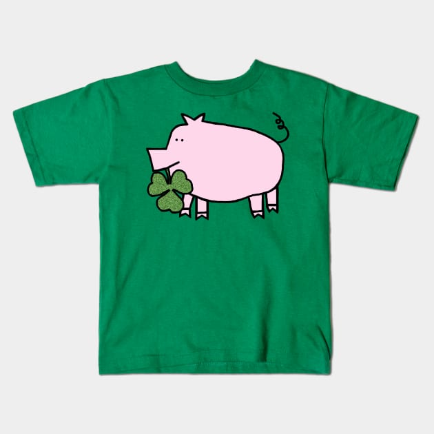 Cute Pig Holding Shamrock for St Patricks Day Kids T-Shirt by ellenhenryart